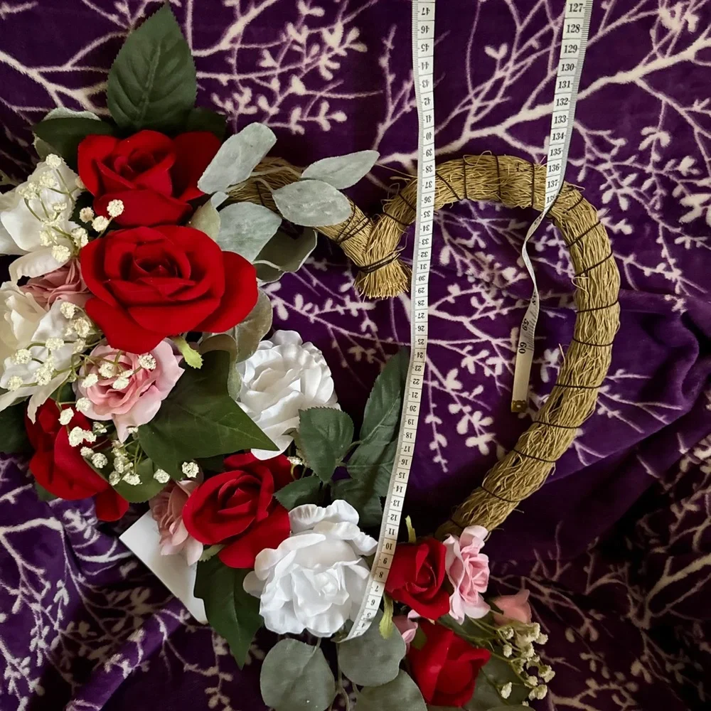 Heart-Shaped Floral Wreath with Red and White Roses